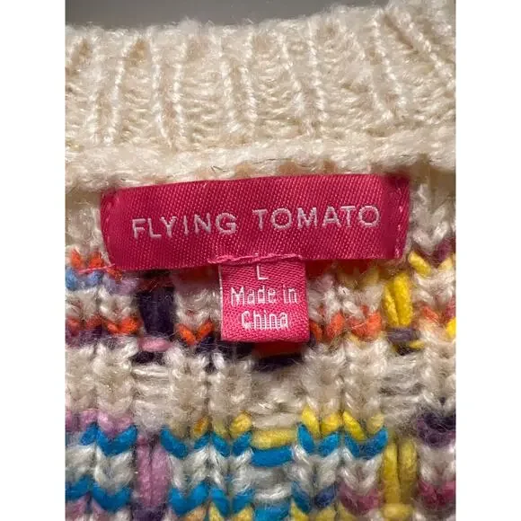 Flying Tomato Women’s Knit Plaid Button Front Cardigan Sweater Size L Multicolor - Picture 2 of 3